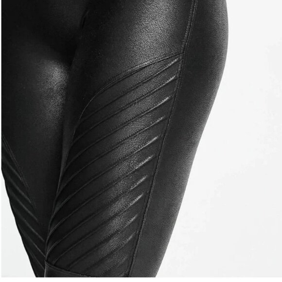 SPANX MOTO LEGGINS FAUX LEATHER HIGH WAIST SZ S PERFECT SHAPE BIKER GOTH CORE - Picture 7 of 16